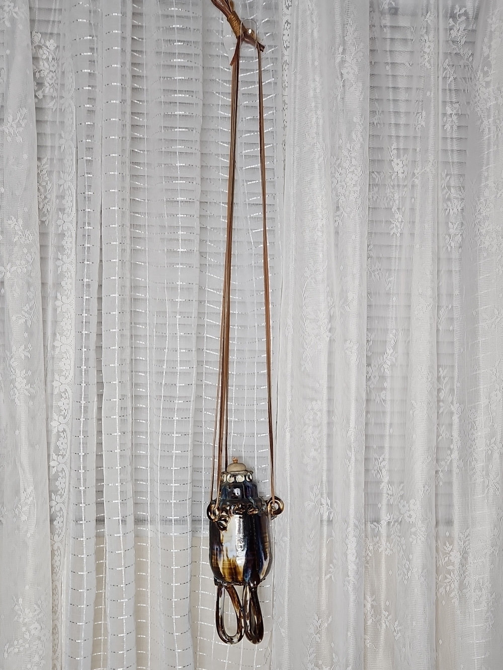 1970s Mid-century Art Pottery Hanging Stoneware Jug Hanging Oil Lamp